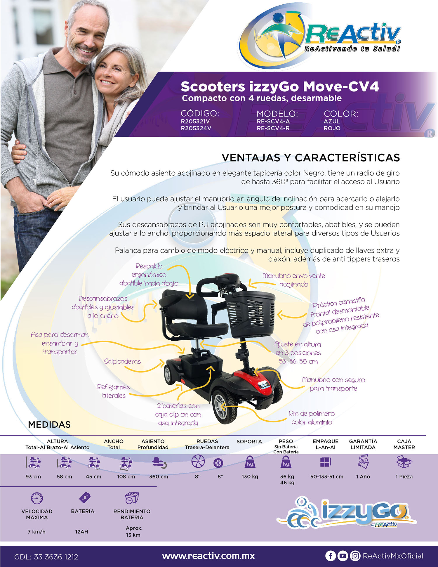 Scooter eléctrico compacto - 4 ruedas, desarmable - IzzyGo